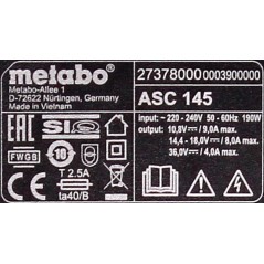 Metabo 627378000 ASC 145 Air-Cooled Fast Charger 12-36 V EU - Efficient Power, Quick Charging Solution!